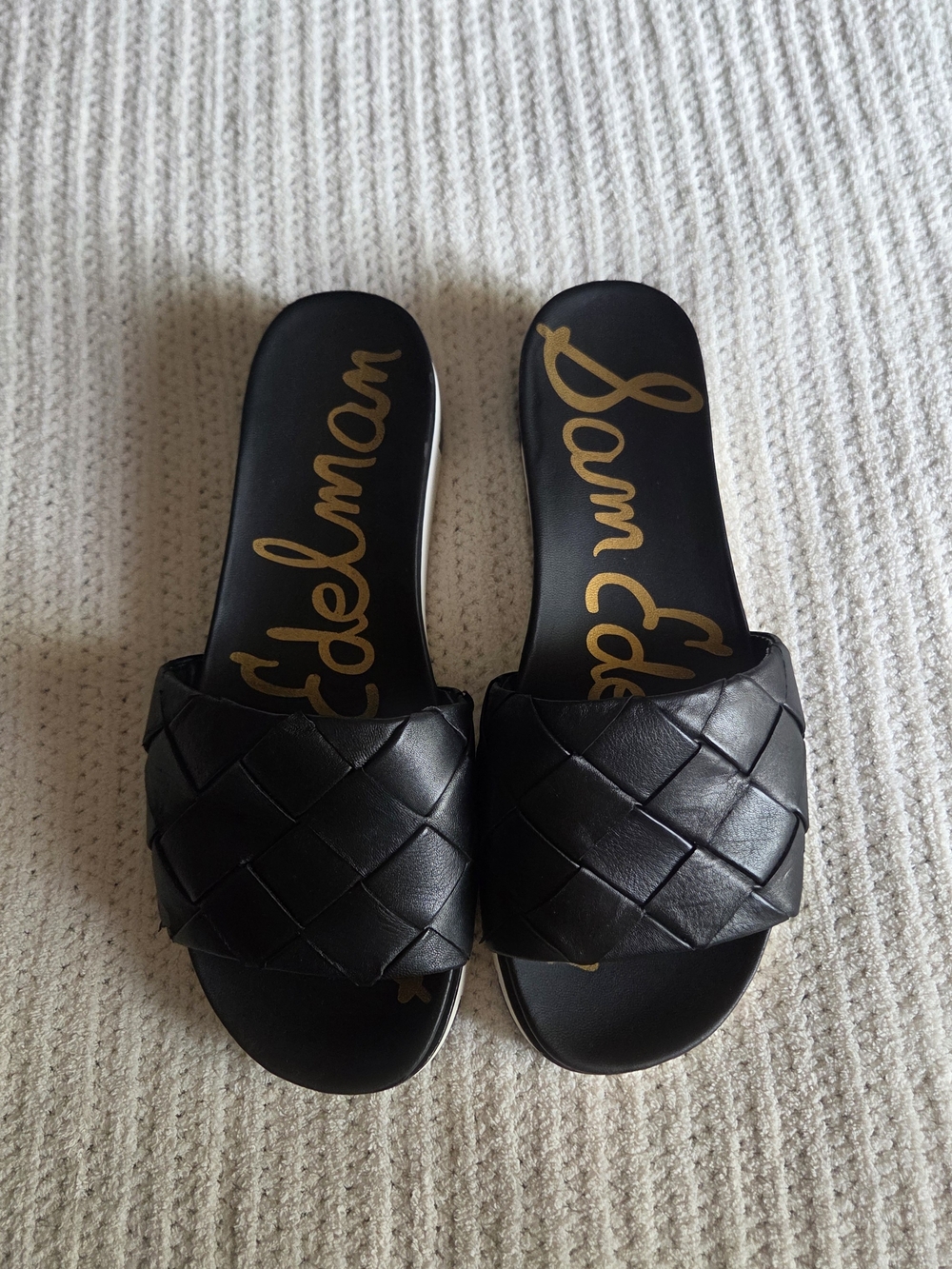 Sam Edelman Black Woven Leather Platform Slides – Size 9
